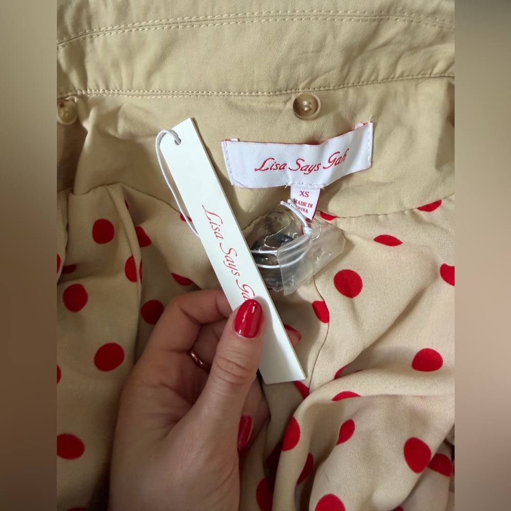 Lisa Says Gah Beige Blouse with Red Dots - Picture 2 of 3